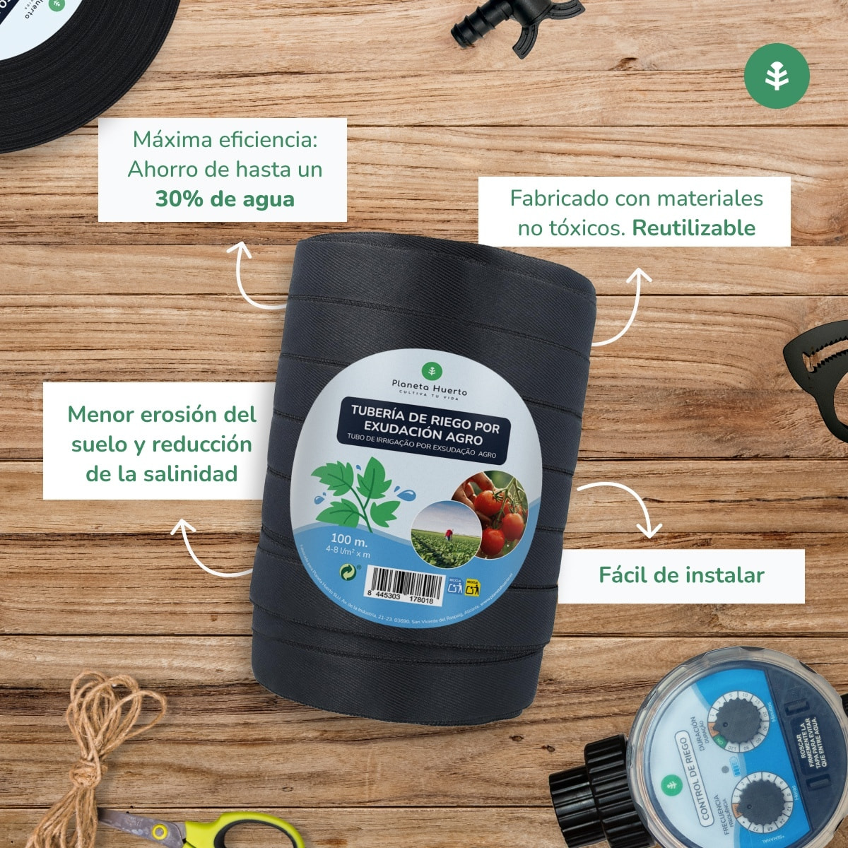 PLANETA HUERTO | Rollo Exudación Garden 25 m – Sistema de Riego Sostenible para Césped y Jardines