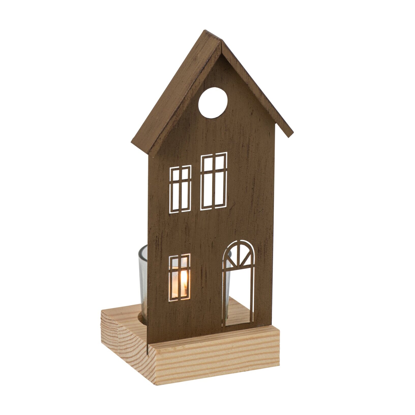 J-Line photophore maison - fer - marron - small - set de 2