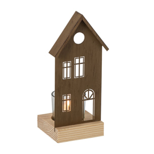 J-Line photophore maison - fer - marron - small - set de 2