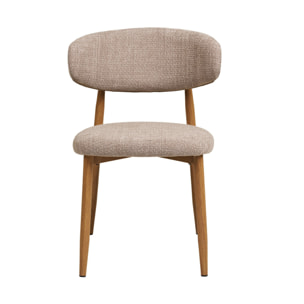 Eddie - lot de 2 chaises en tissu texturé - pieds en acier effet bois - Bois / Beige