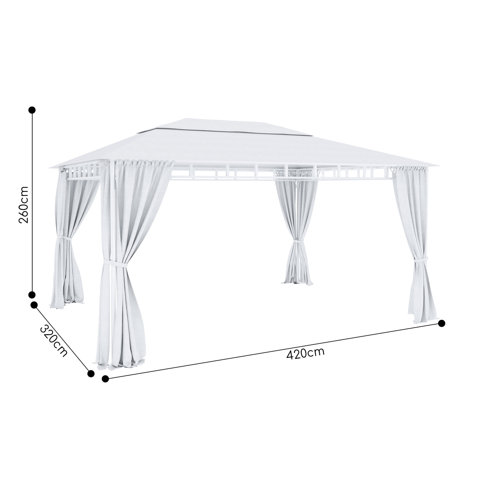 Gazebo Da Giardino 3x4 M Con Tende Laterali Richiudibili Struttura In Acciaio Robusto Copertura Impermeabile 180 g/m² 4 Teli Laterali Esterno Bianco