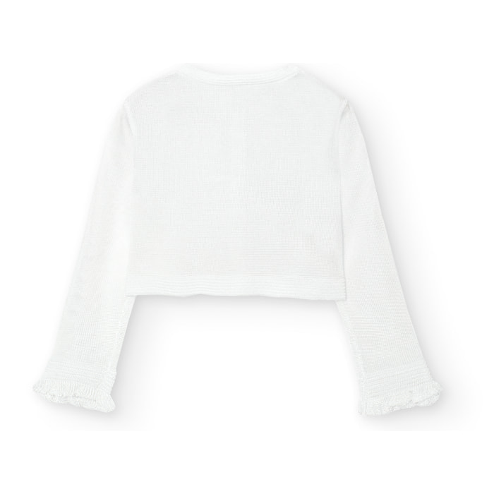 Chaqueta tricotosa niña, algodón, lisa, blanco, mangas