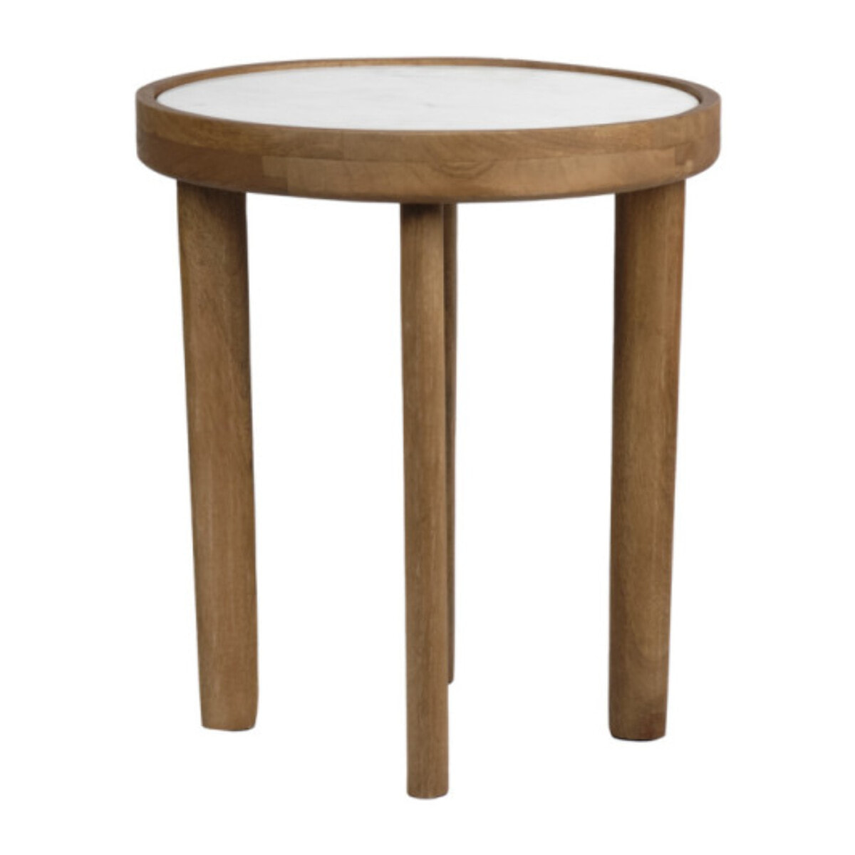 Table basse ronde 40 cm en marbre blanc et bois de manguier - MAYA