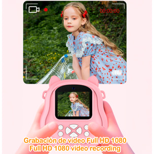 Fotocamera per bambini da 50MP, video 1080p, fotocamera duale, schermo da 2" e zoom digitale 16x. Con stampa istantanea. Design dinosauro.