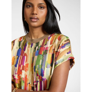 Elena Mirò - T-shirt in due tessuti con stampa - Beige