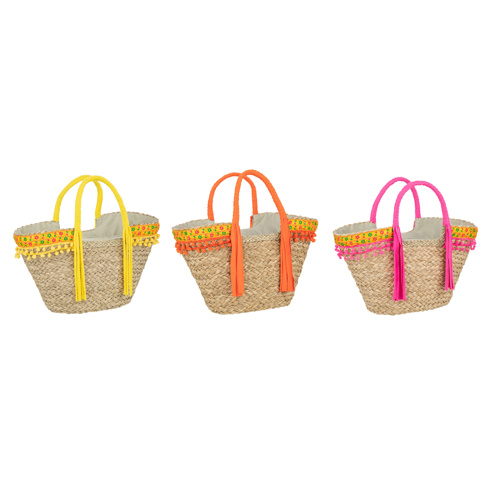 J-Line Sac De Plage Fleurs+Longues Franges Jonc De Mer Mix Ass3