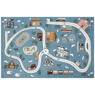 TAPPETO CAMERETTA DIS.PISTA AZZURRO TOPAZIO 115X175 CM CON ANTISCIVOLO MADE IN ITALY