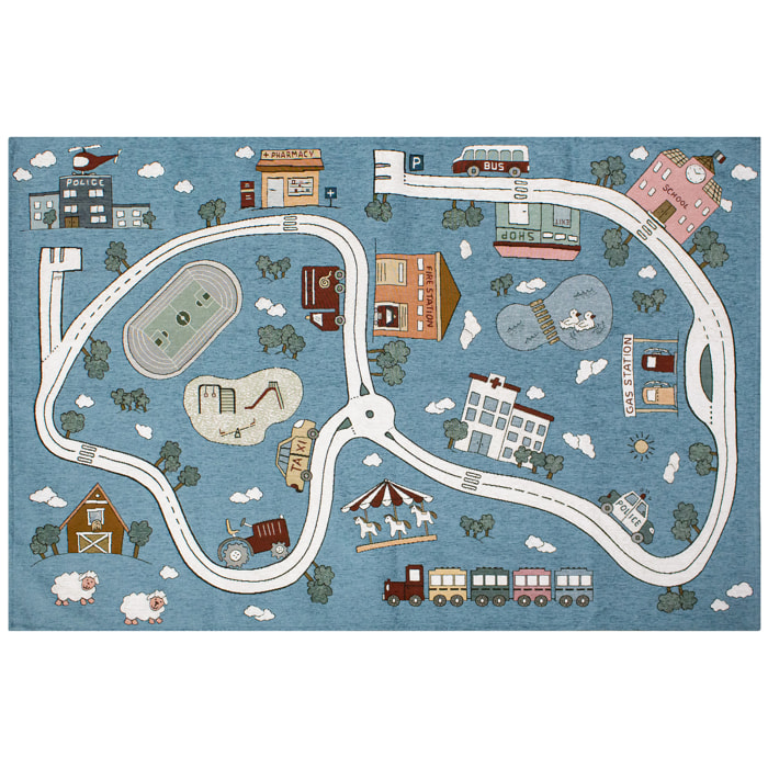 TAPPETO CAMERETTA DIS.PISTA AZZURRO TOPAZIO 115X175 CM CON ANTISCIVOLO MADE IN ITALY