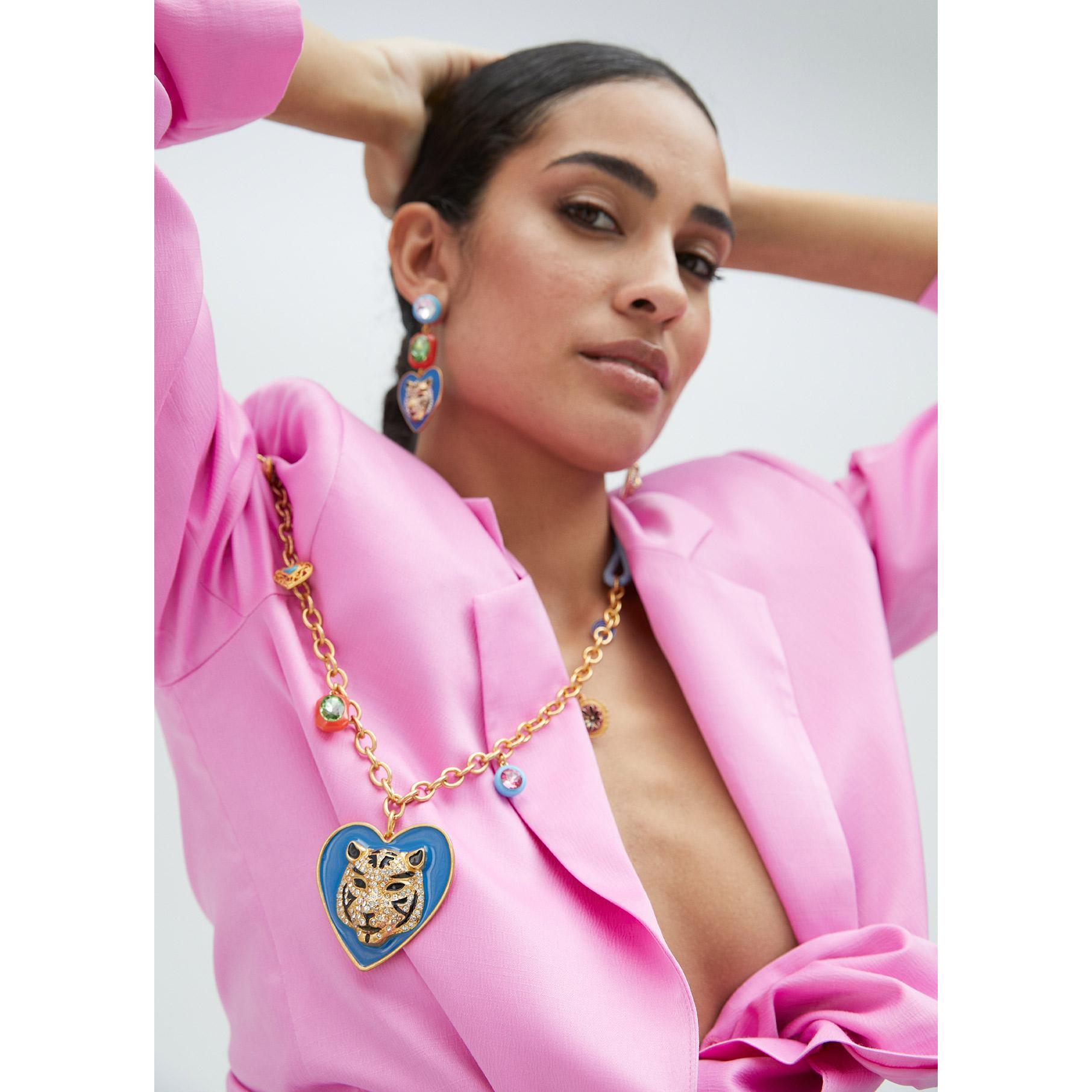 Collana lunga cuore e tigre