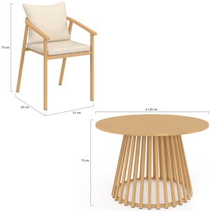 Ensemble repas Hortensia 6 places métal effet bois