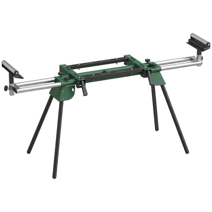 Soporte de Sierra Ingletadora Plegable, Universal con 2 Rodillos de Apoyo, Banco de Trabajo Extensible con Altura y Ancho Ajustable, Estructura Metálica Reforzada, Sistema Fijación Carga 200 kg