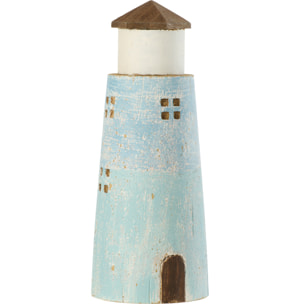 J-Line Phare décoratif - bois - naturel/bleu clair - large