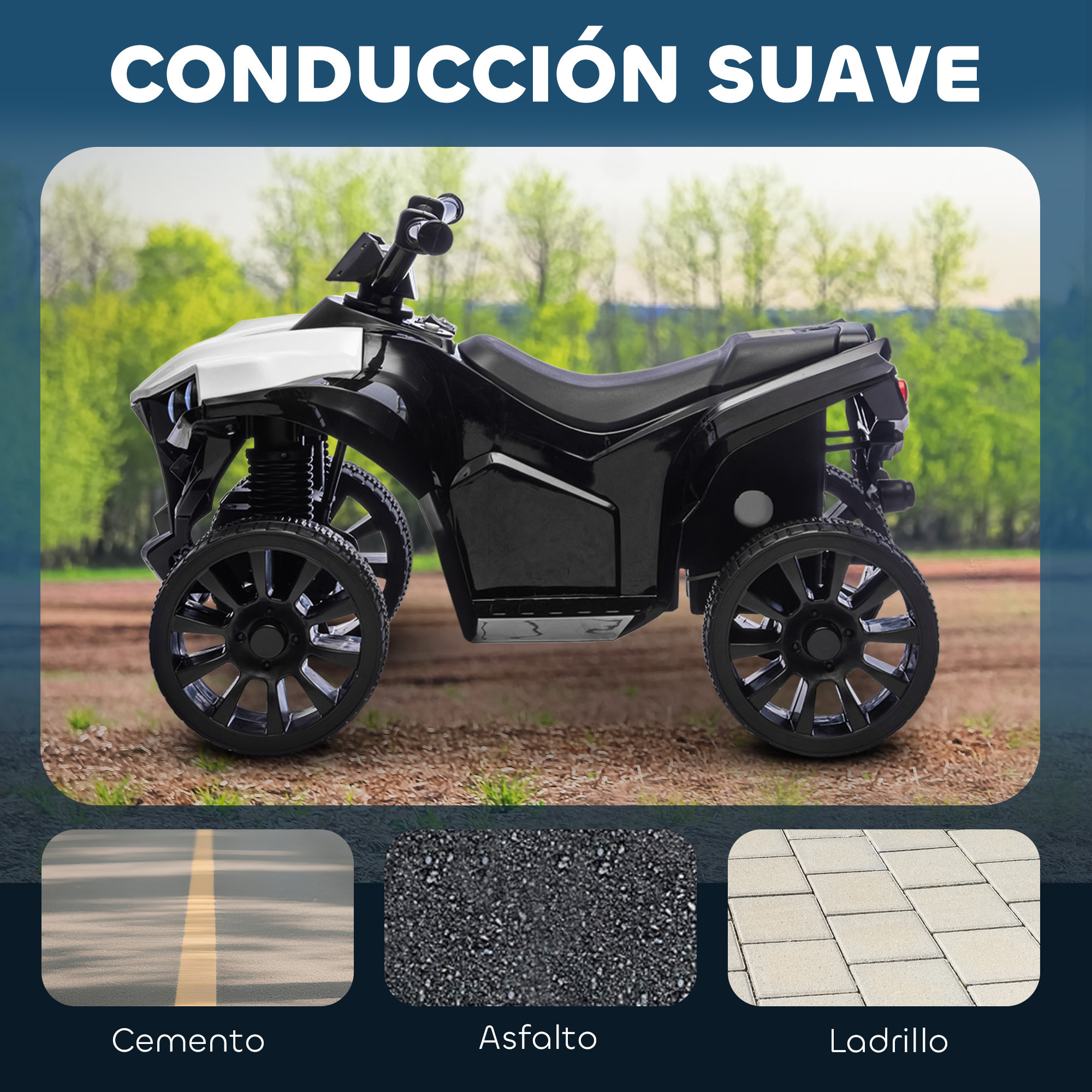 Quad Eléctrico para Niños 6 V, Quad para Niños de 37 a 72 Meses, Velocidad hasta 3â€¯km/h, con Faros y Música, Blanco