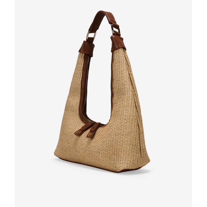 Bolso de hombro tostado en rafia con cremallera