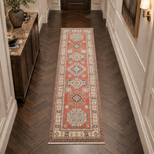 Tapis salon géométrique, noué main en laine, INIKA
