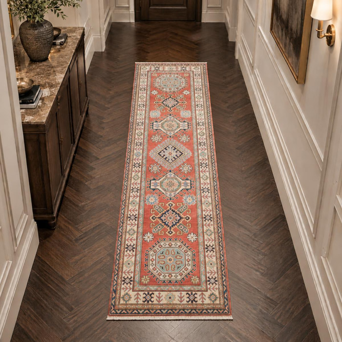 Tapis salon géométrique, noué main en laine, INIKA