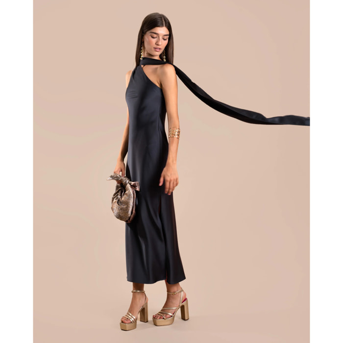 Vestido midi asimétrico con lazada