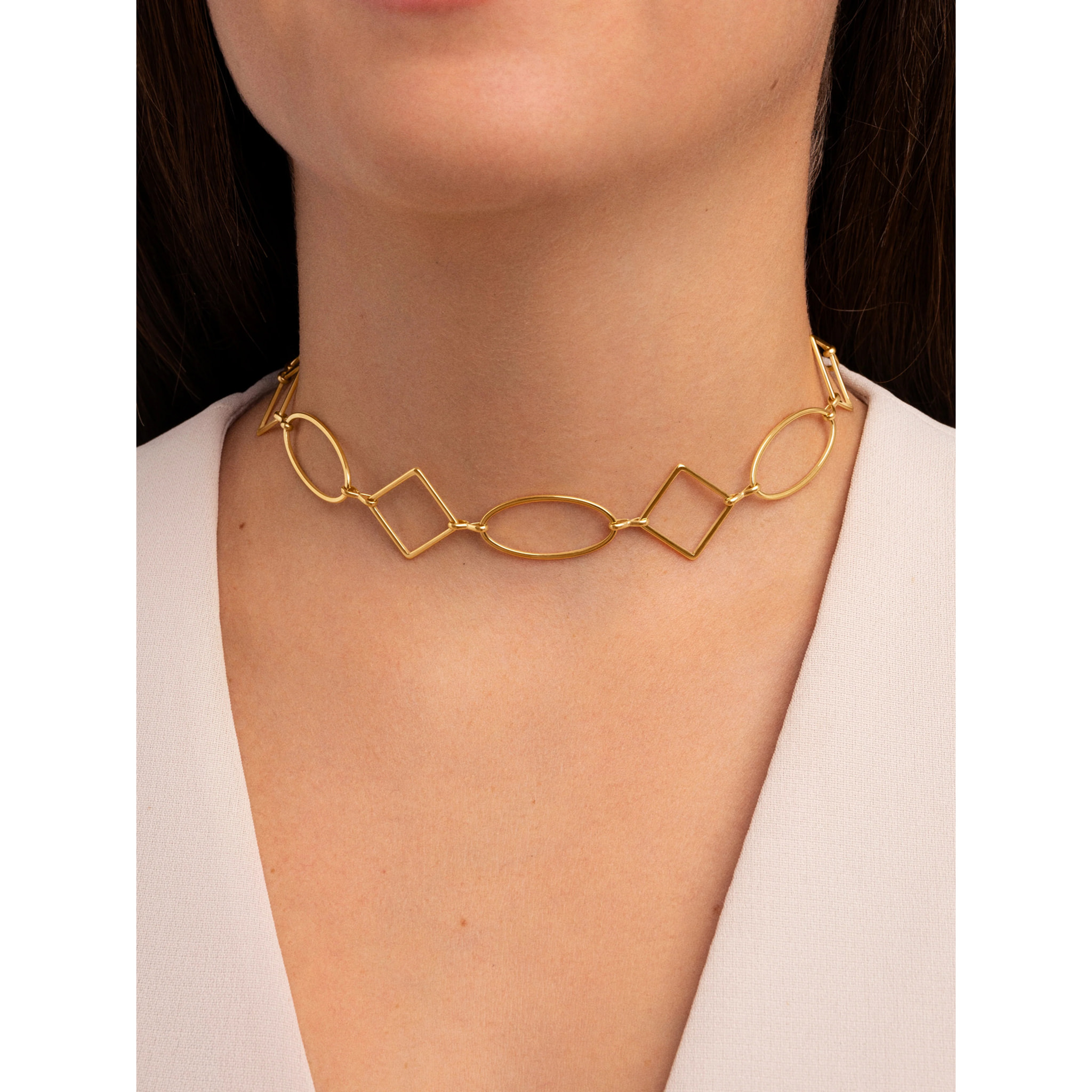 Choker Rhomb & Oval Acero Baño Oro