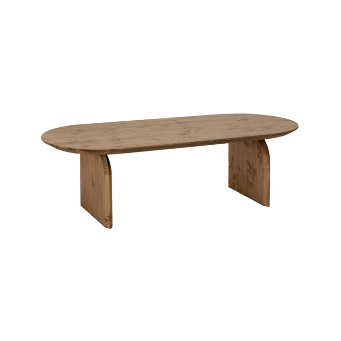 Table basse ovale en bois massif ton chêne foncé de différentes tailles