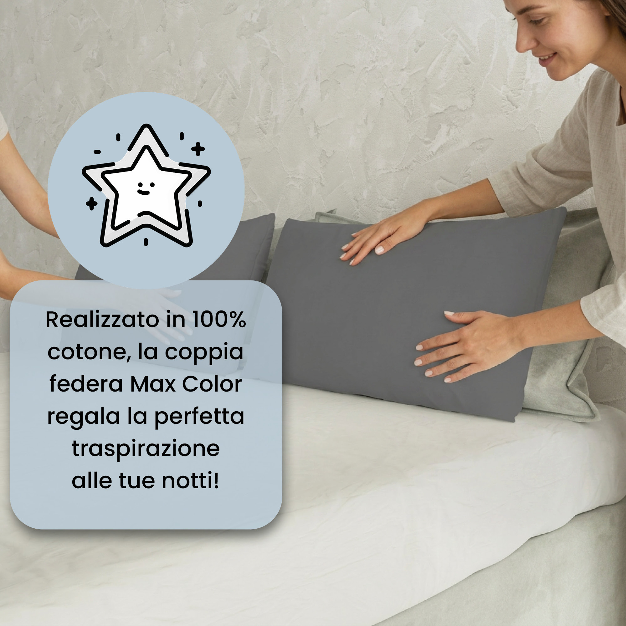 COPPIA FEDERE MAX COLOR, 100% Cotone, Made in Italy - FUMO