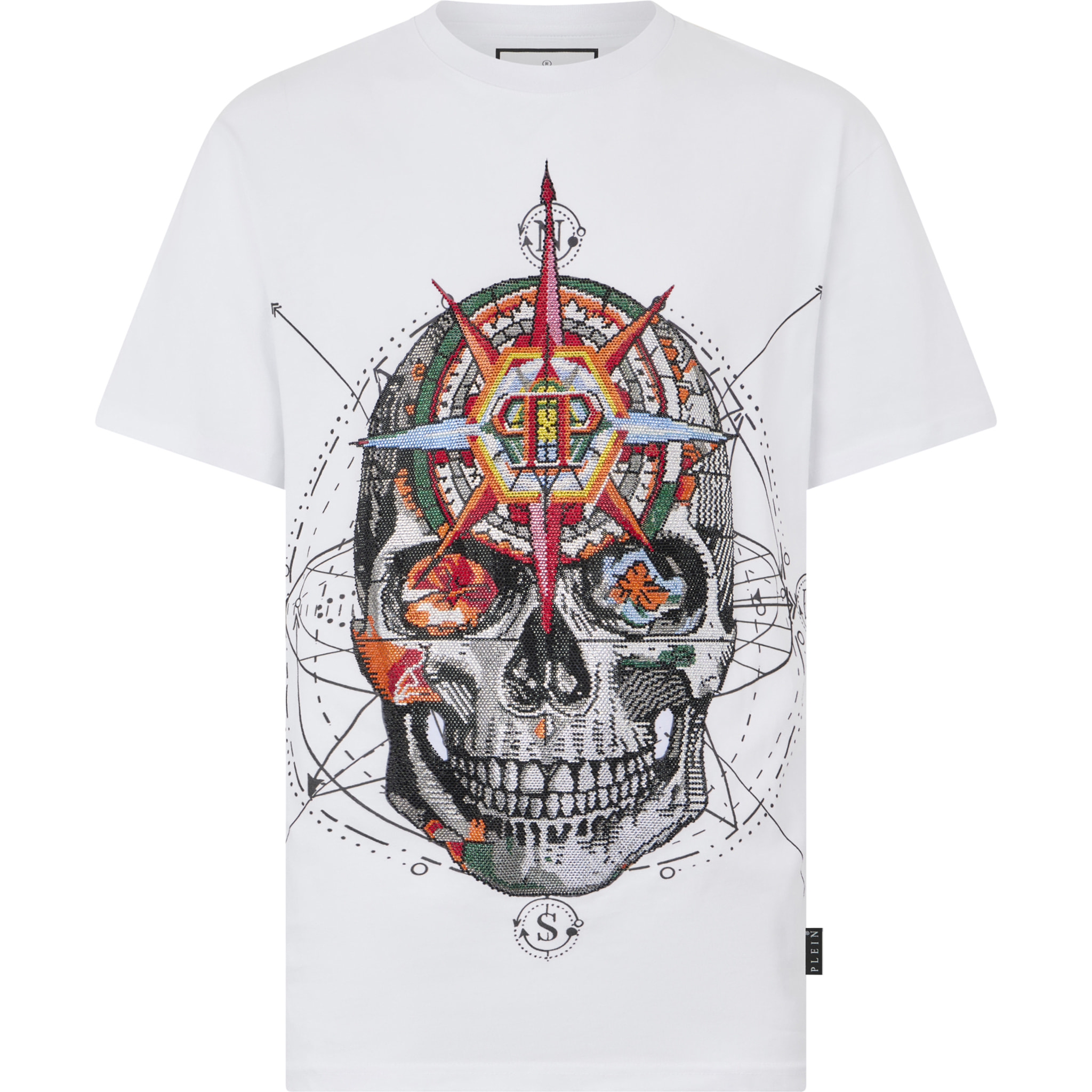 PHILIPP PLEIN Round Neck T-Shirt Wind Rose Skull Stones