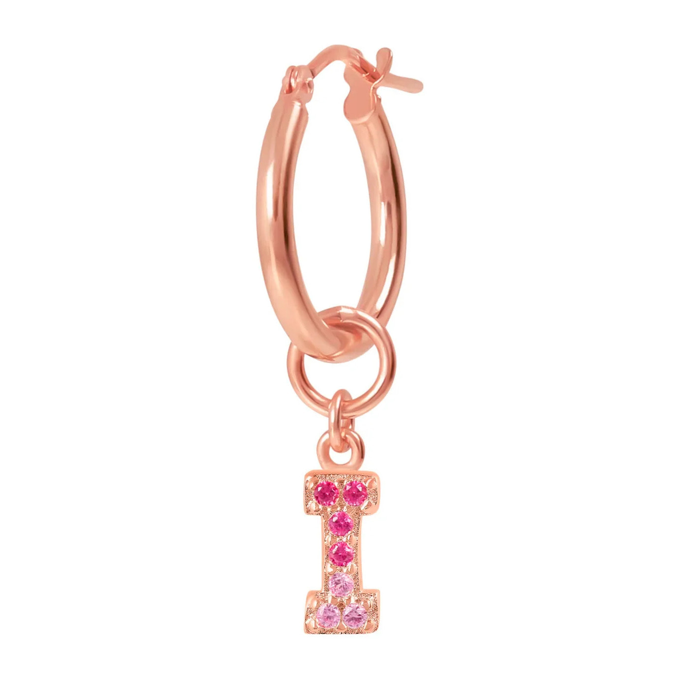 Orecchino a Cerchio con Ciondolo Lettera I in Pavé di Cubic Zirconia Blu