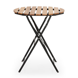Mesa de Jardín Plegable Ambar de Madera y Metal Negro