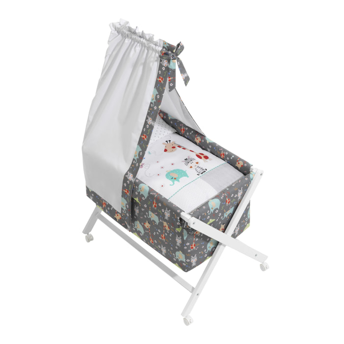 Minicuna con Textil y Dosel  Jungla Gris