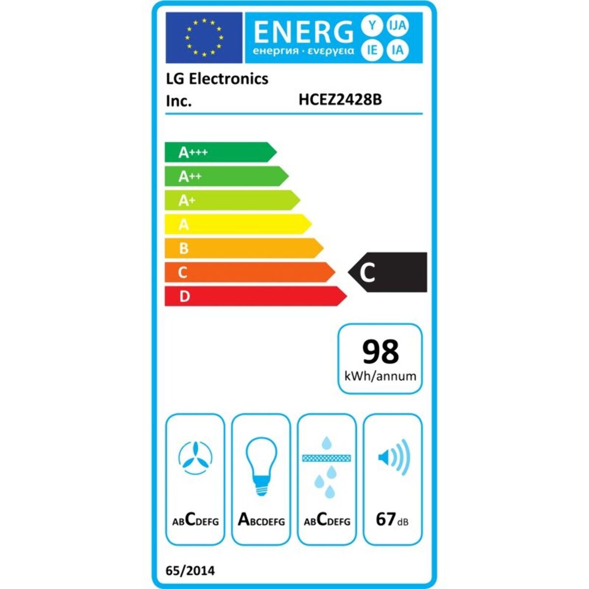 Hotte décorative murale inclinée LG HCEZ2428B ThinQ