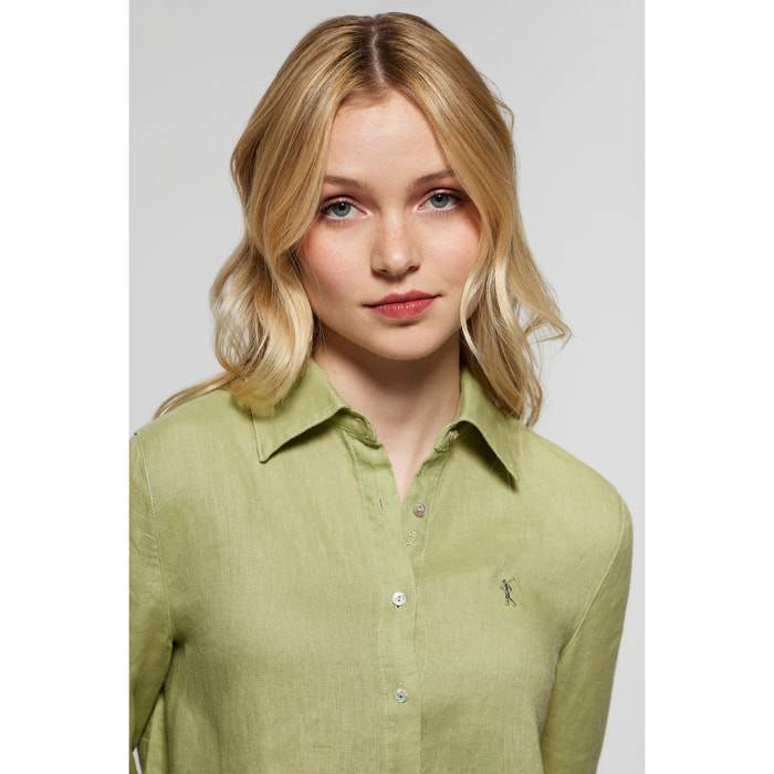 Camicia verde in lino con particolare ricamato Rigby Go