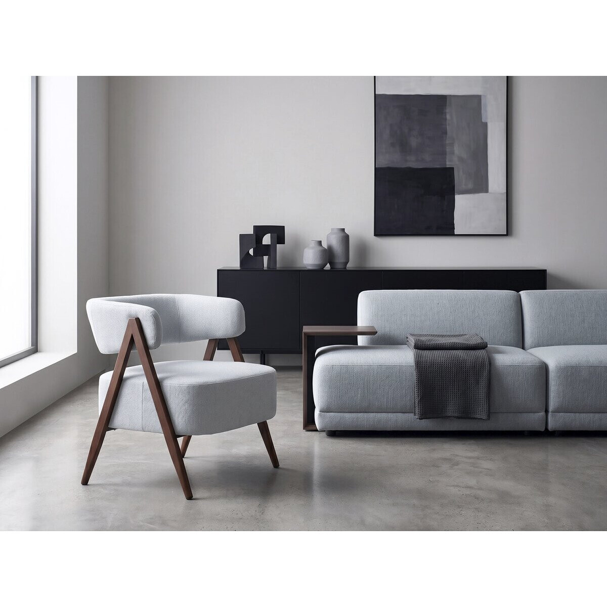 Fauteuil avec structure imitation bois "Astra" - Gris clair