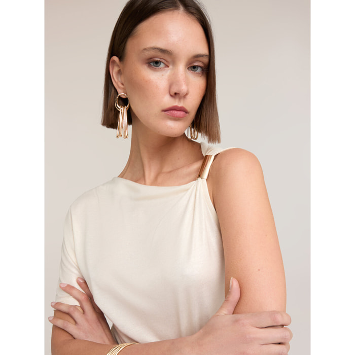 Motivi - Camiseta laminada con escote asimétrico - Oro