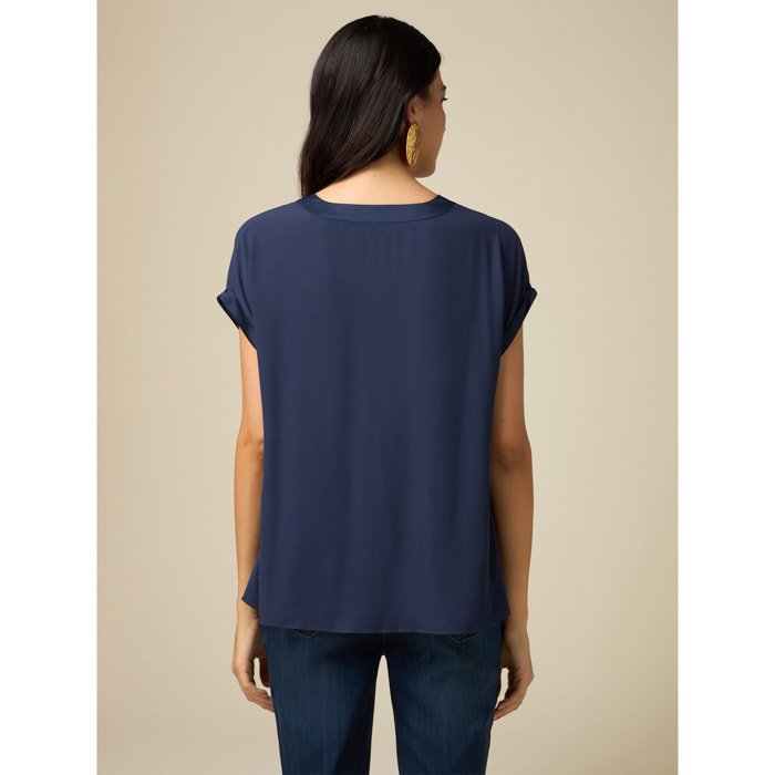 Oltre - Blusa a kimono in viscosa - Blu