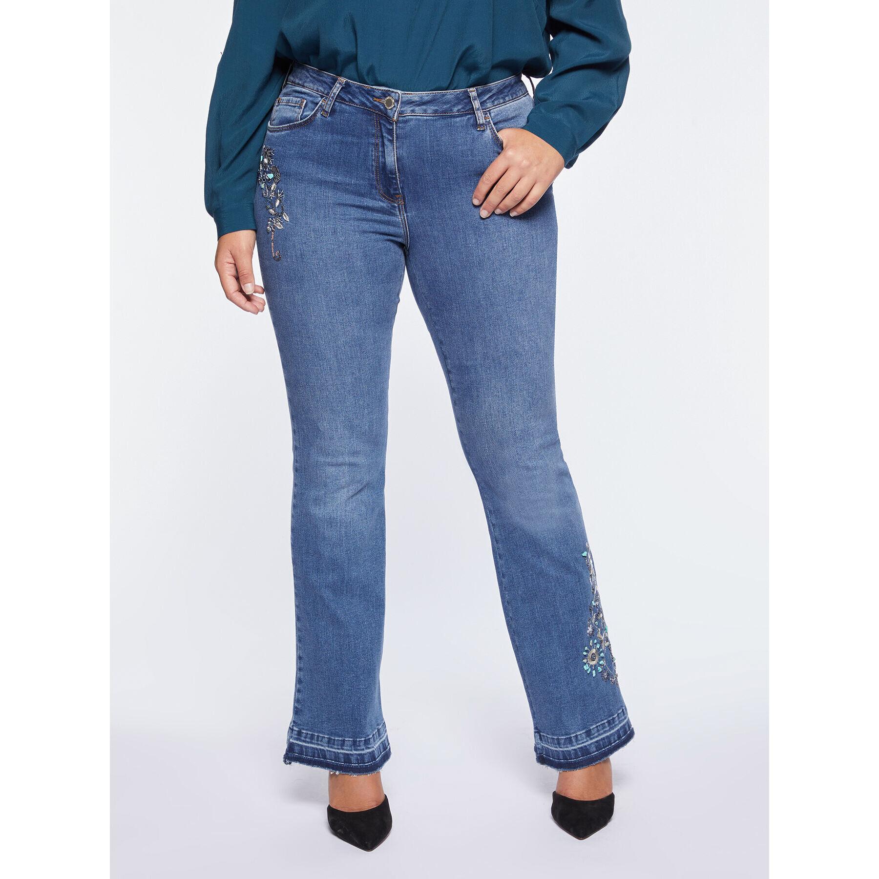 Fiorella Rubino - Jeans flare Turchese con ricco ricamo - Azzurro