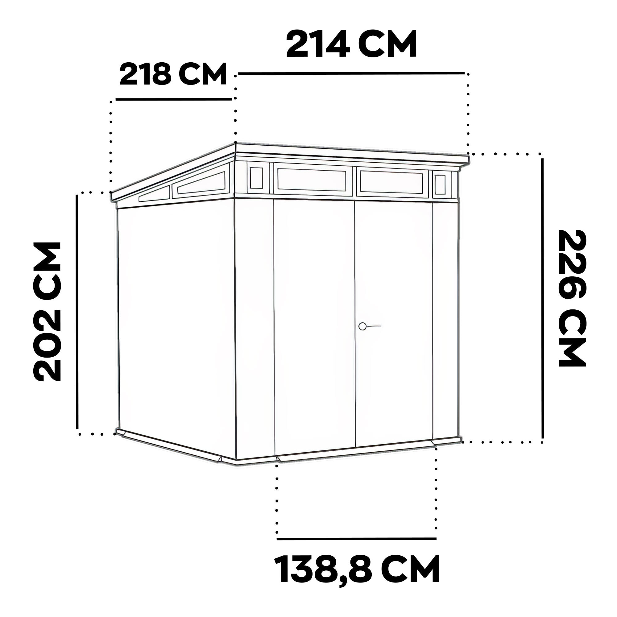 Pent 7x7 - Casetta da Giardino 216x226x218 cm 2 Ante per deposito attrezzi finitura effetto legno Evotech+ in Resina Marrone e Nero