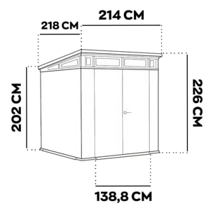 Pent 7x7 - Casetta da Giardino 216x226x218 cm 2 Ante per deposito attrezzi finitura effetto legno Evotech+ in Resina Marrone e Nero