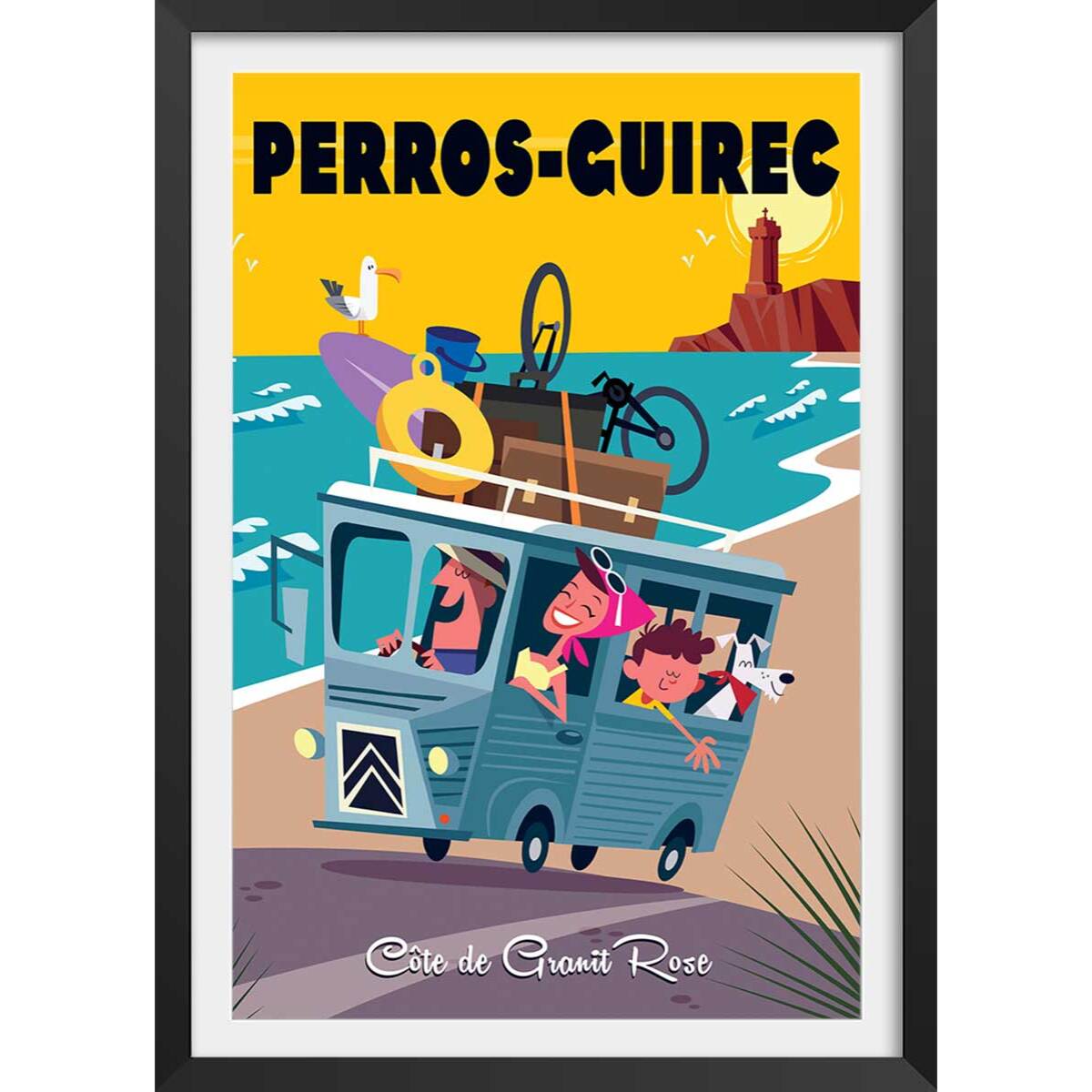 Affiche Perros Guirec Affiche + cadre en bois - Noir