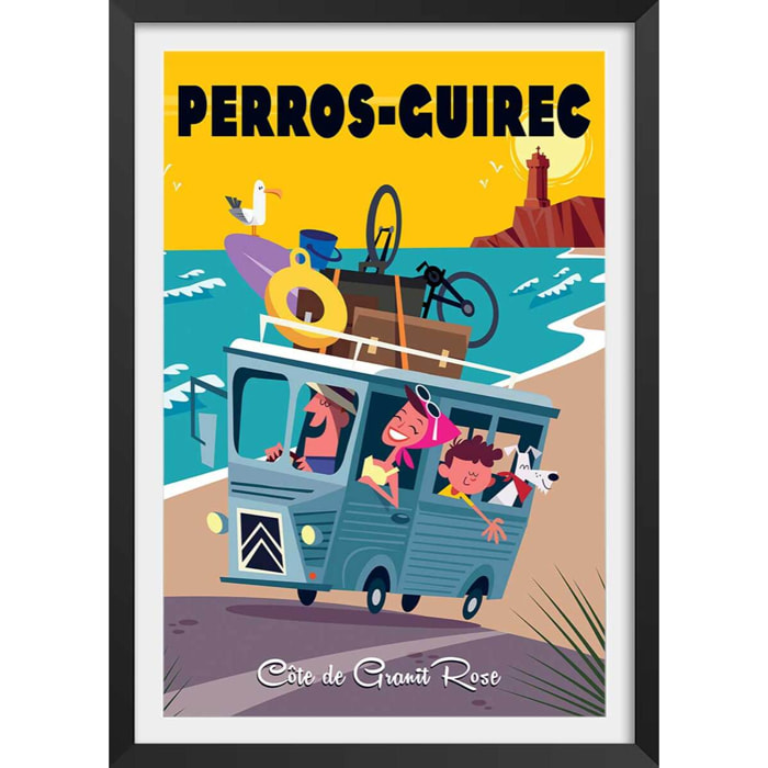 Affiche Perros Guirec Affiche + cadre en bois - Noir