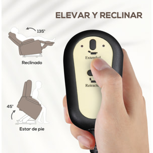 Sillón Relax Reclinable Eléctrico Levanta Personas Sillón Elevador con Respaldo Alto Capitoné Control Remoto Tapizado en Lino y Bolsillos Laterales Marrón Claro