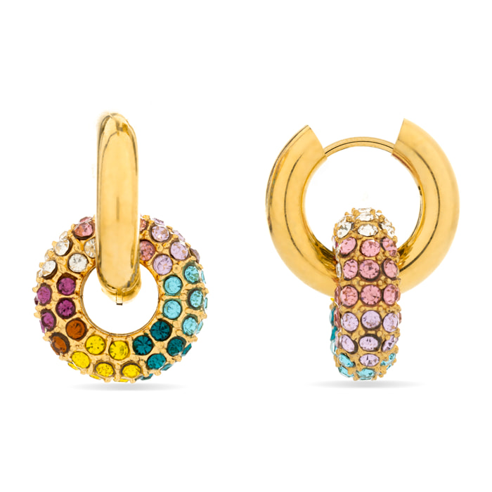Pendientes de Cristal Multicolor acabados en oro amarillo de 18k