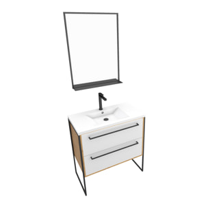 Ensemble de salle de bain blanc 80cm+ vasque en resine blanche 80x50 + tiroirs blanc mat + mirroir