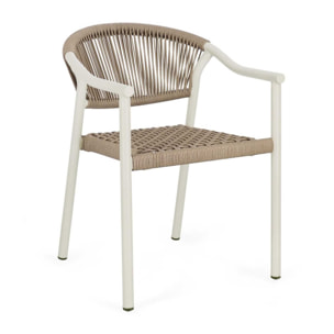 Set di 4 sedie con braccioli FORMENTERA in alluminio beige e fibra sintetica sabbia, impilabili