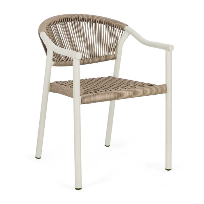 Set di 4 sedie con braccioli FORMENTERA in alluminio beige e fibra sintetica sabbia, impilabili