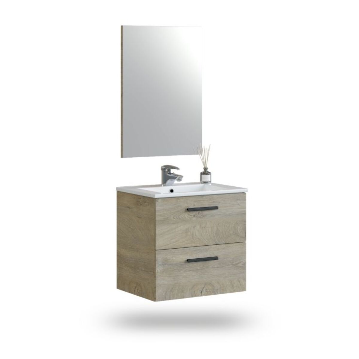 Mueble de baño con espejo Sense 2 cajones 60 Roble Alaska