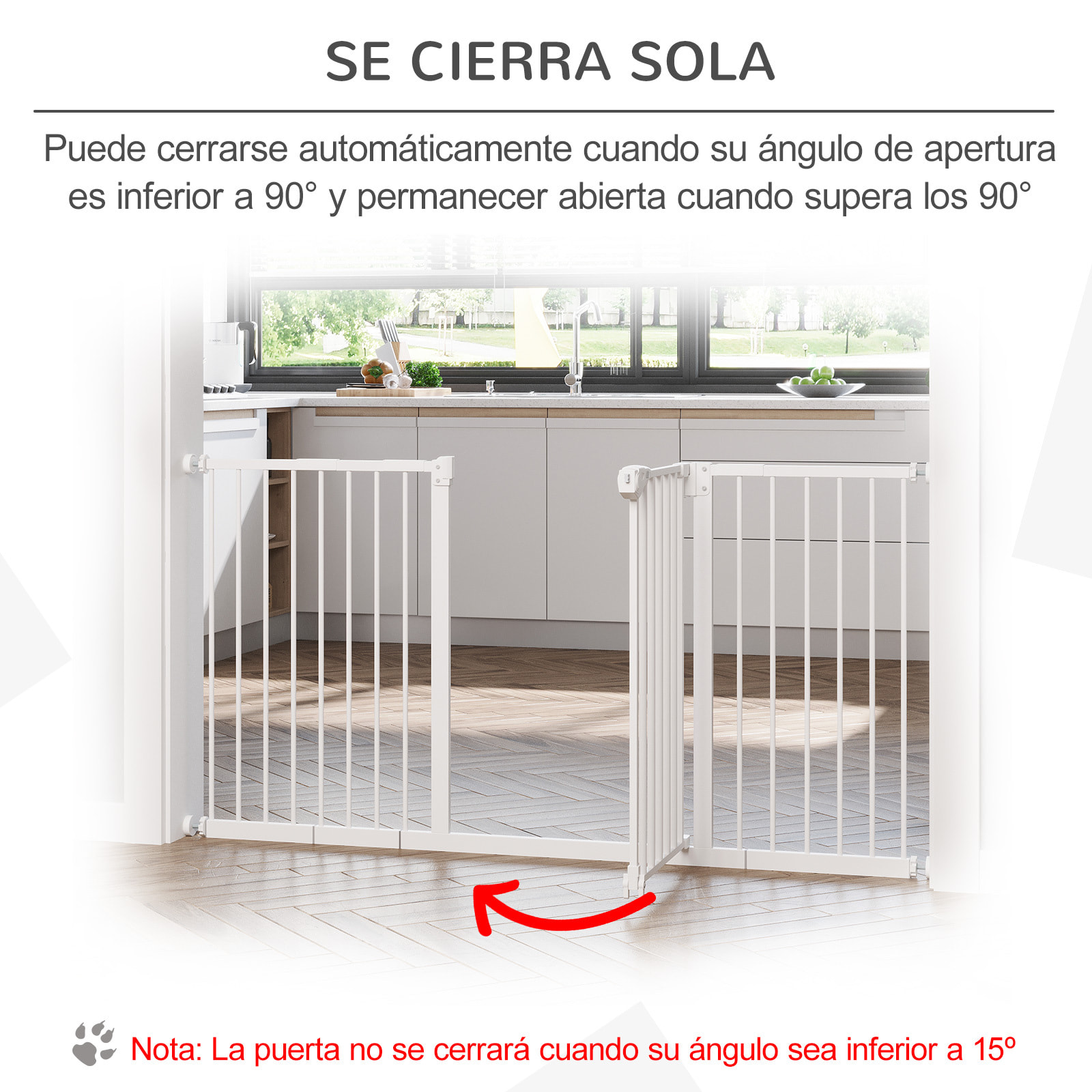 Barrera de Seguridad Extensible para Puertas y Escaleras Barrera para Perros con Cierre Automático y Sistema de Doble Bloqueo Metal 74-147,5x76,2 cm Blanco