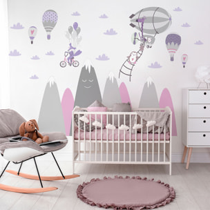 Stickers muraux enfants - Décoration chambre bébé - Autocollant Sticker mural géant enfant montagnes scandinaves ANIMAUX VAGABONDS