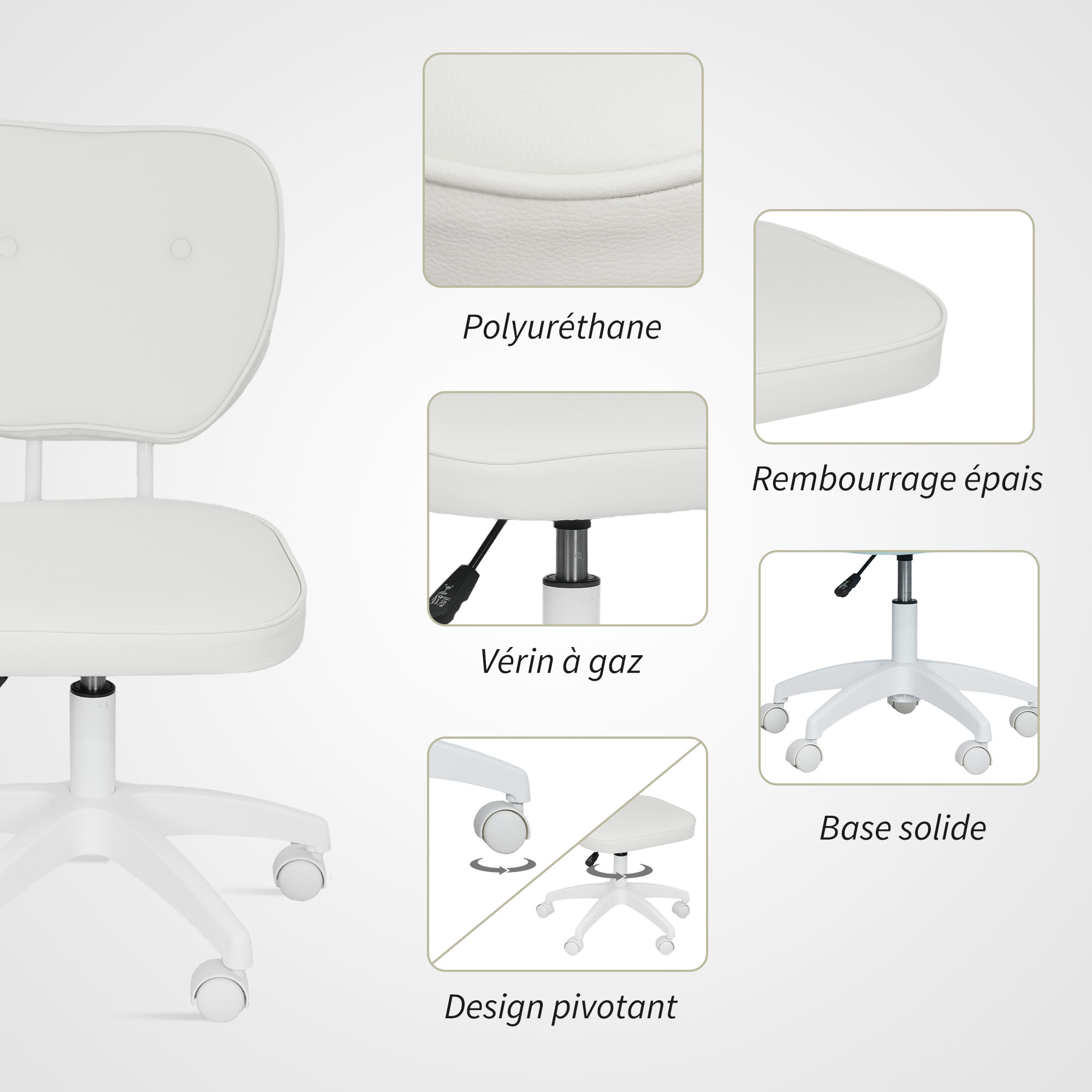 Chaise de bureau design Chersterfied dossier arrondi 2 boutons synthétique blanc