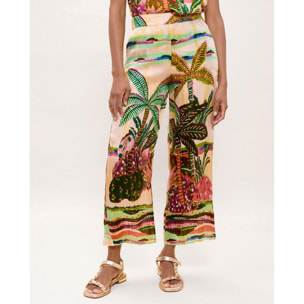 Pantaloni con stampa di palme multicolori