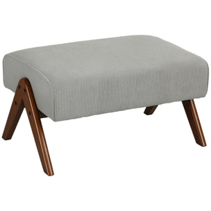 Reposapiés de Salón Taburete Bajo Tapizado en Pana Otomana Rectangular con Asiento Acolchado y Patas de Madera para Sala de Estar Dormitorio Gris Claro