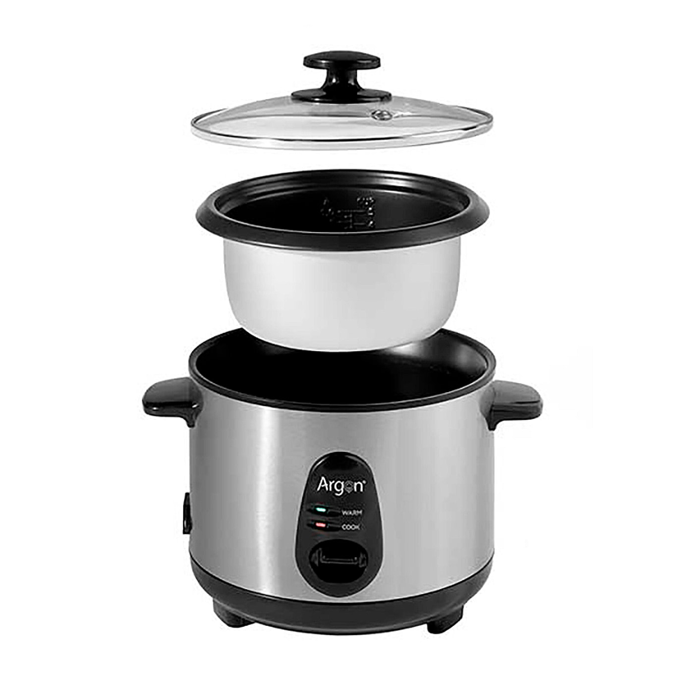 Olla arrocera eléctrica de acero inoxidable. Con 1L de capacidad y 400W de potencia.